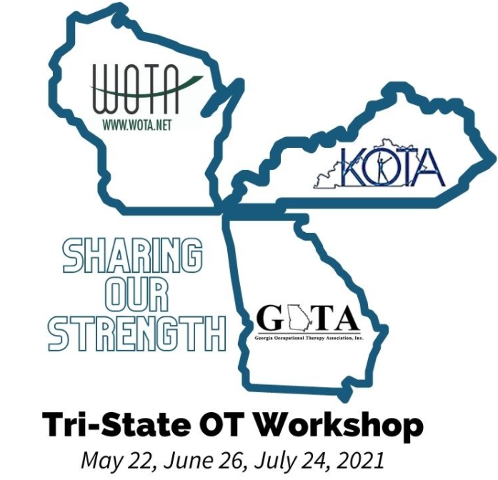 Tristate collaboration sign. Wisconsin, Kentucky, and Georgia state outlines all touch over the words announcing TriState Collaboration